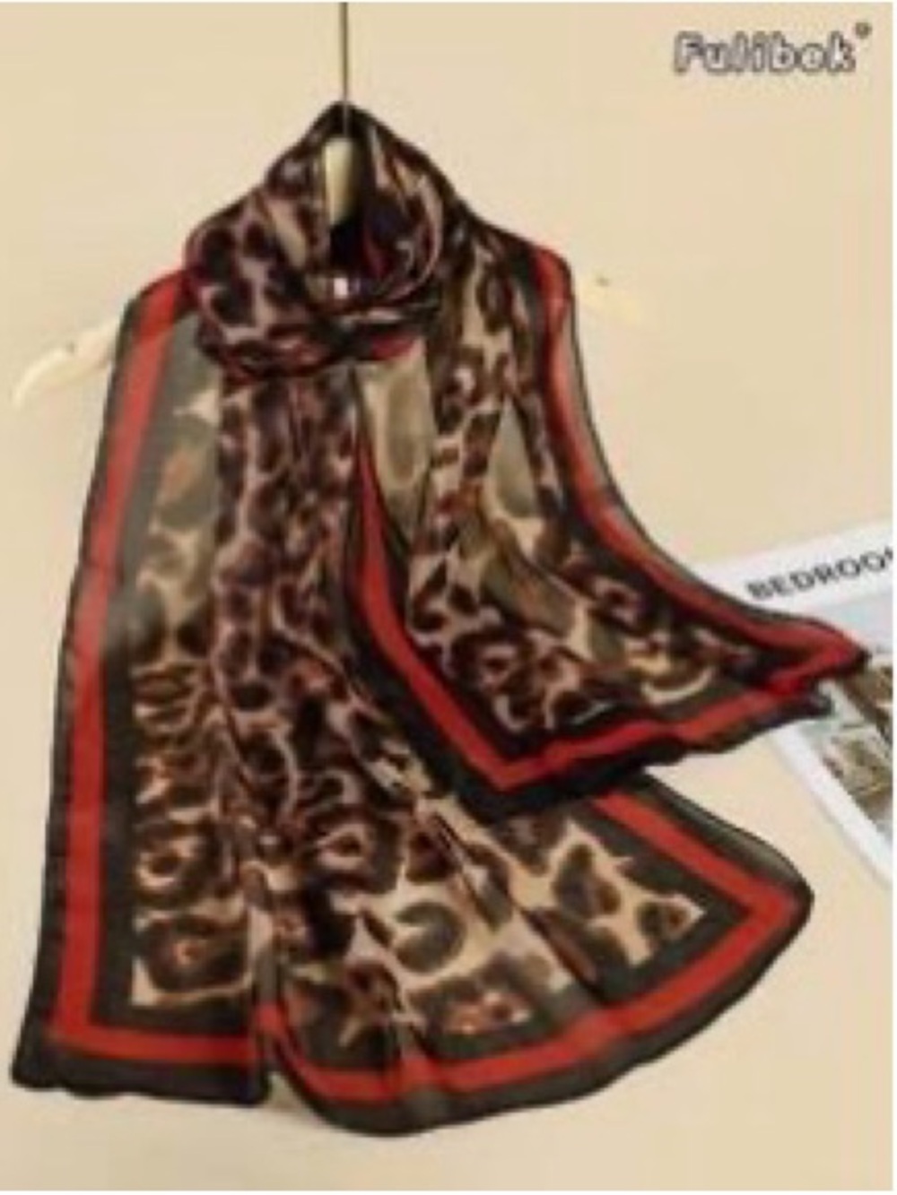 Leopard Print Border Scarf - Unbranded Brown/Red
